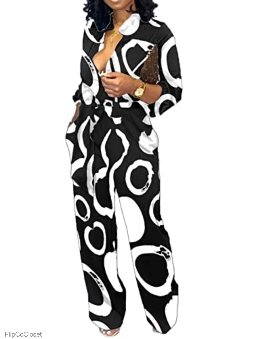 Women's Stretchable Wide Leg Jumpsuit with Belt & Pockets